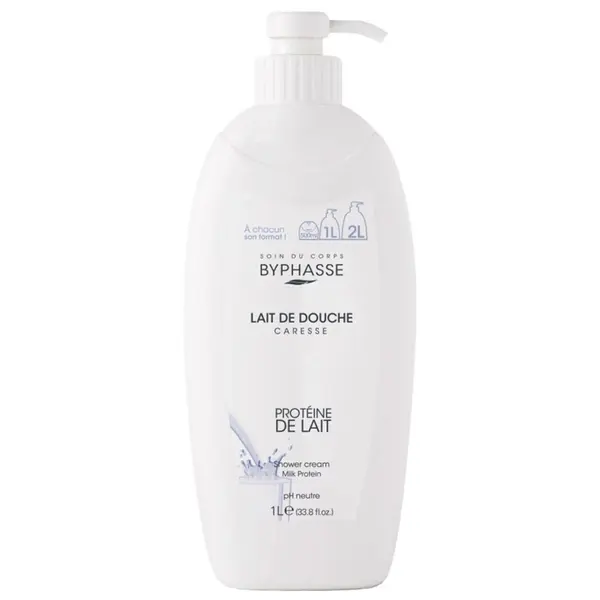 Crema de Dus, Byphasse, pH Neutru, Curata Delicat si Hidrateaza Pielea, cu Proteine din Lapte, 1000ml