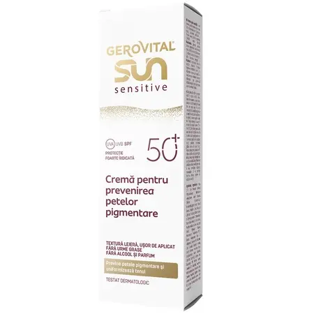 Crema de fata anti-pete pigmentare cu SPF 50+ Sun Sensitive, 50 ml, Gerovital