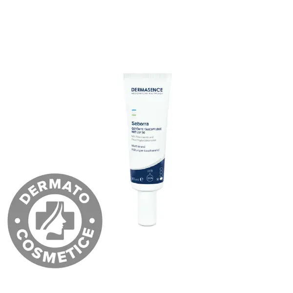 Crema de zi nuantatoare pentru ten gras cu protectie solara SPF50 Medium Seborra, 30ml, Dermasence