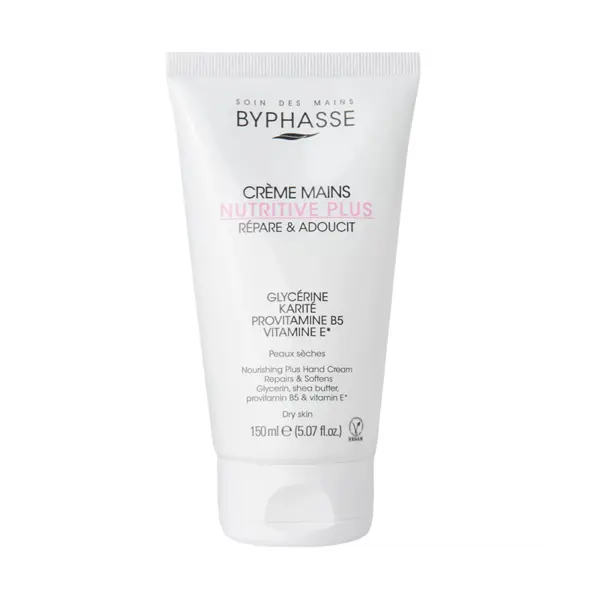 Crema pentru Maini, Byphasse, Nutritive Plus, cu Glicerina si Provitamina B5 si E, Efect Reparator pentru Piele Uscata, 150ml