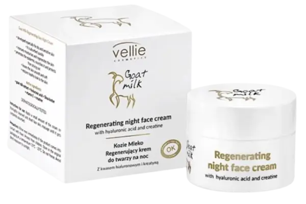 Crema regeneranta de noapte cu Acid Hialuronic Goat Milk, 50ml, Vellie