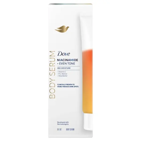 Crema Serum de Corp, Dove, Niacinamide + Even Tone, Estompeaza Petele Pigmentare si Uniformizeaza Nuanta Pielii, cu Vitamina C si Retinol, 236ml