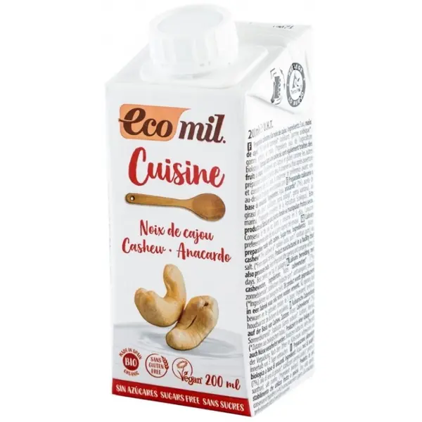 Crema Vegetala BIO pentru Gatit din Caju, fara Zahar Natur, 200 ml, Ecomil Cuisine