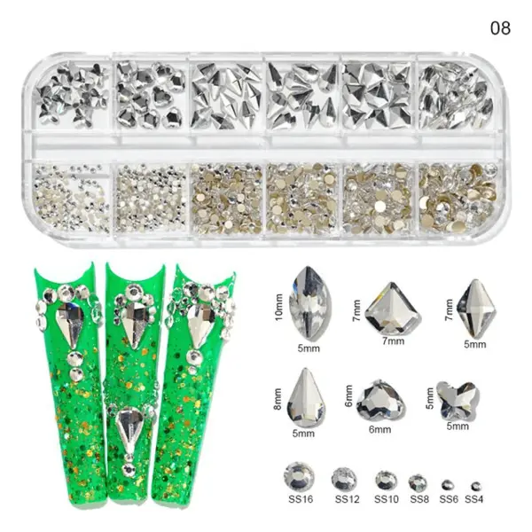 Cristale Decor Unghii Argintii – Mărimi și Forme Diferite Nail Art KK-08