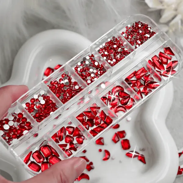 Cristale Decor Unghii Roșii – Mărimi și Forme Diferite Nail Art KK-02