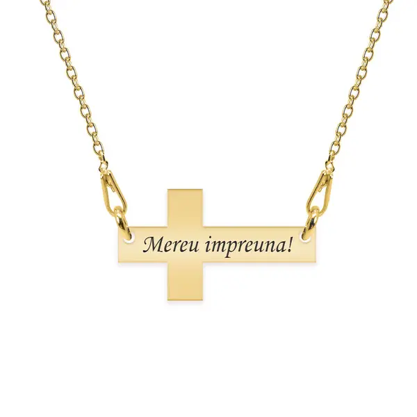 Crux - Colier personalizat argint 925 placat cu aur galben 24K cruce cu text