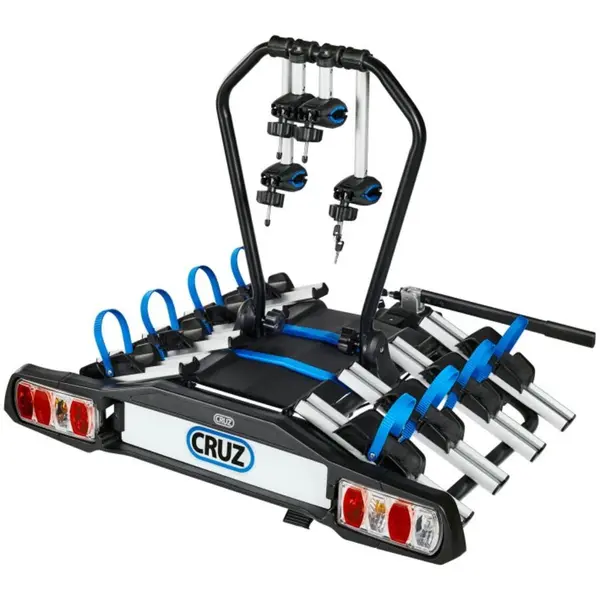 Cruz Suport pentru 4 biciclete, Cruz Pivot R3 940-516, cu prindere pe carligul de remorcare, 13 pini, Gri
