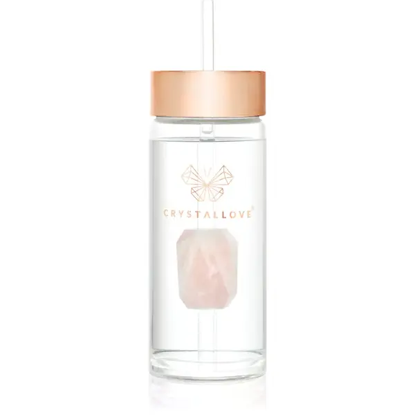 Crystallove Amethyst Straw Water Bottle sticlă pentru apă cu pai Rose 400 ml
