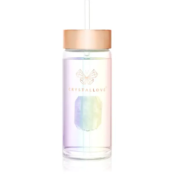 Crystallove Clear Quartz Straw Water Bottle sticlă pentru apă cu pai Hologram 400 ml