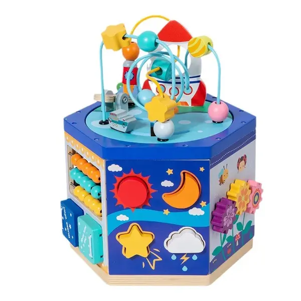 Cub Montessori Premium 6 in 1 din lemn - centru activitati educative copii