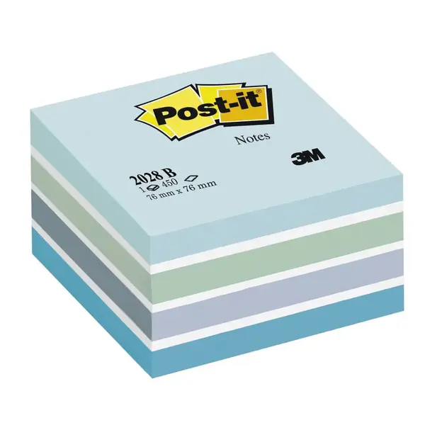 Cub notite adezive Post-it ® Aquarelle 76mm x 76mm 450 file/bucata Notite adezive Post-It Aquarelle 450 file albastru
