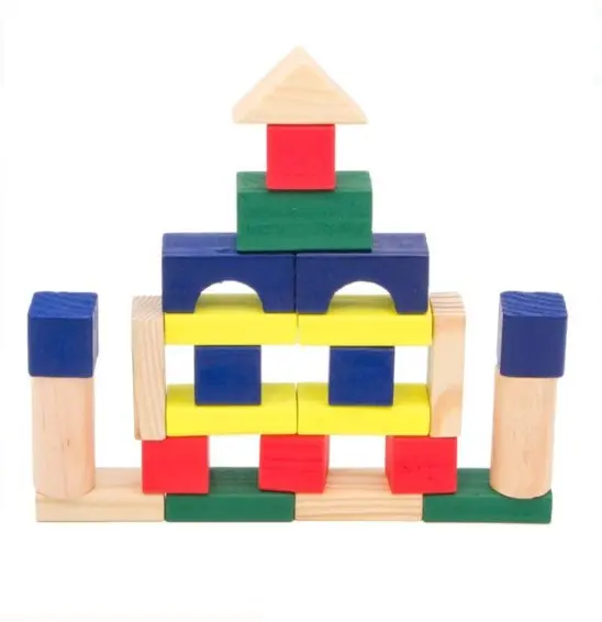 Cuburi colorate din lemn pentru constructii-50 piese