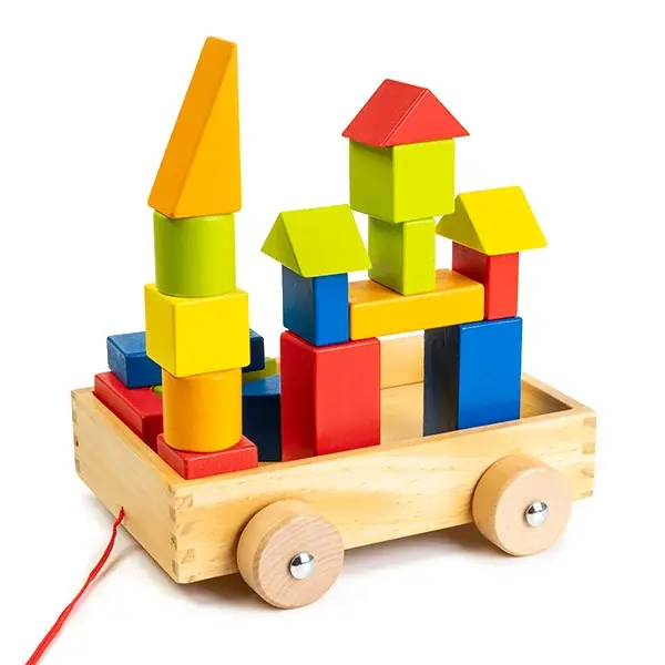 Cuburi constructie din lemn in cutie - 21 piese - jucarie de tras - Nurio