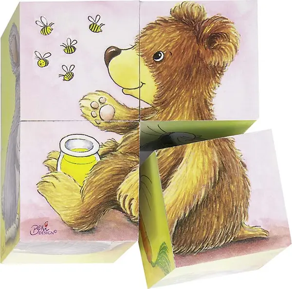 Cuburi din lemn Goki - Animale bebelus, 4 piese