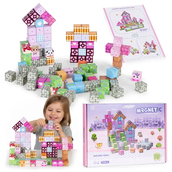 Cuburi magnetice pentru copii, 113 piese, multicolor KID008360, la doar 126,00 lei