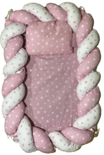 Cuib de bebeluși 3 în 1 Baby baba - Împletitură, steluțe roz