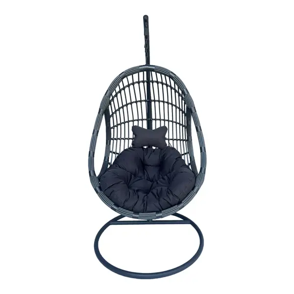 Cuib de leagan Cungo cu suport metalic - pe rattan, Gri, 125x105x195 cm