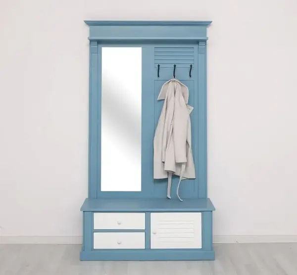 Cuier cu design Shutter cu oglinda, doua sertare, 1 usa - Culoare Corp_P053 - Culoare Usi si Sertare_P004 - DUBLU COLOR