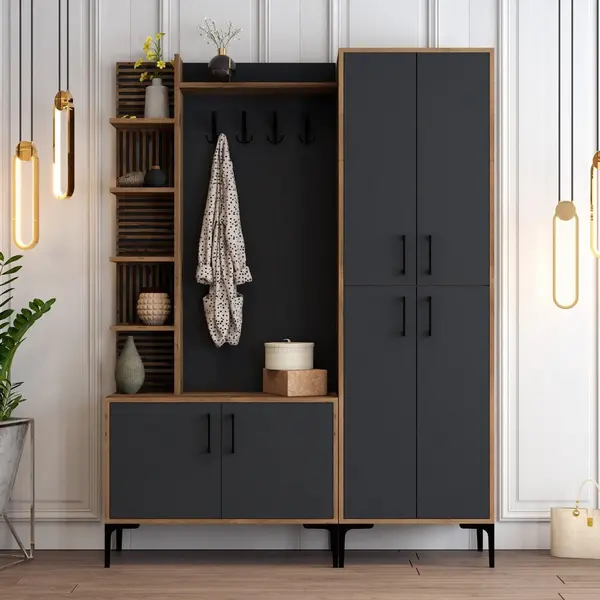Cuier cu pantofar Casamob Hall Stand, Nuc, 150x200x35 cm