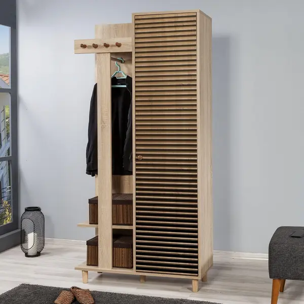 Cuier cu pantofar Garmanto 90 - 200 Hall Stand 2, Stejar Sonoma, 194x36x90 cm