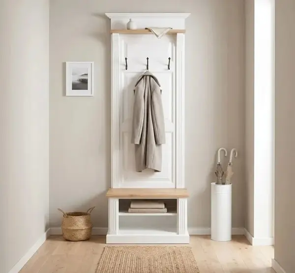 Cuier cu spatii deschise, blat stejar cu finisaj White / Pearl Grey