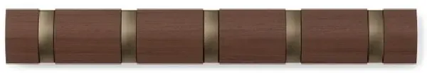 Cuier de perete Umbra - Flip, cu 5 cârlige, nuc deschis