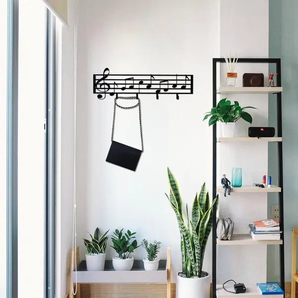 Cuier metalic Note, Negru, 19x60 cm