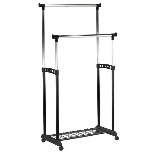Cuier Mobil Cu Raft Pantofi negru, culoare crom, 85/100-178/43 cm