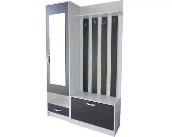 Cuier pentru Hol Andrei, Alb cu Gri, cu Polite si Spatiu Pantofi - 100 201 37 cm