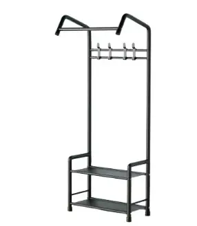 Cuier pentru hol cu 2 rafturi structura metalica stil industrial negru 60×32×166