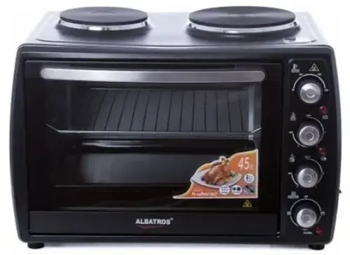 Cuptor electric Albatros A45BP2, 45 L, 1800 W + 2 arzatoare 1000/700 W (Negru)