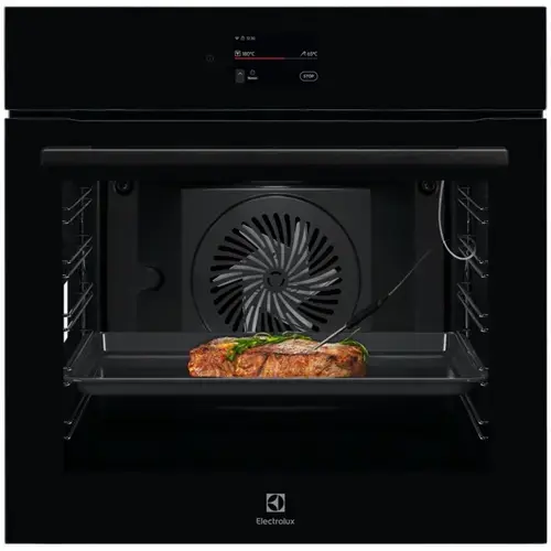 Cuptor incorporabil Electrolux LOE9P3XZ, 71 l, Conectivitate WI-FI, 85 de programe predefinite, TFT Activ, Autocuratare pirolitica, Grill, Senzor gatire, Convectie, 2 tavi emailate+1 gratar, Clasa A++, Sticla neagra (Negru)