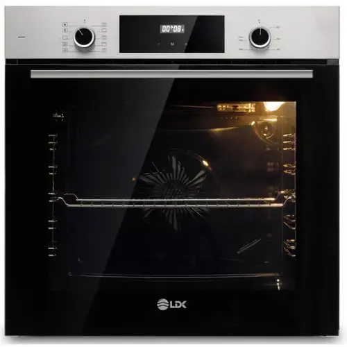 Cuptor incorporabil LDK 1073DBKIX, Clasa A, Capacitate 73 l, 10 functii, Grill, Turbo, Dezghetare, Timer, Iluminare cuptor (Negru/Inox)