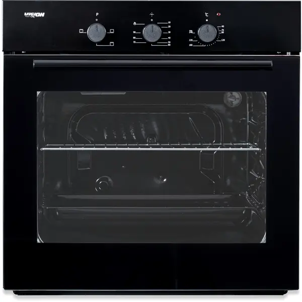 Cuptor incorporabil Vision Chef V-BI-CI624SN, Static, 62 l, Timer mecanic, Geam dublu detasabil, 4 functii, Clasa A, Negru