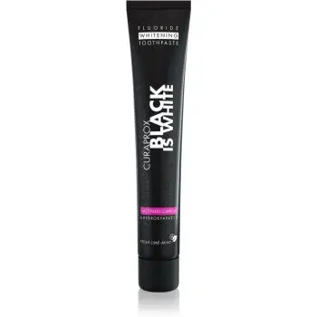 Curaprox Black is White pastă de dinți pentru albire cu cărbune activ și hidroxiapatită