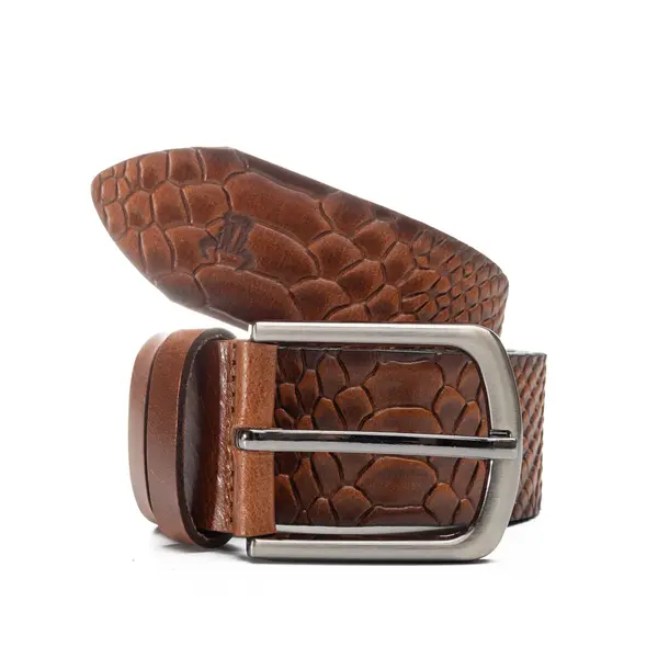 Curea barbati din piele naturala maro Croco - 135 cm