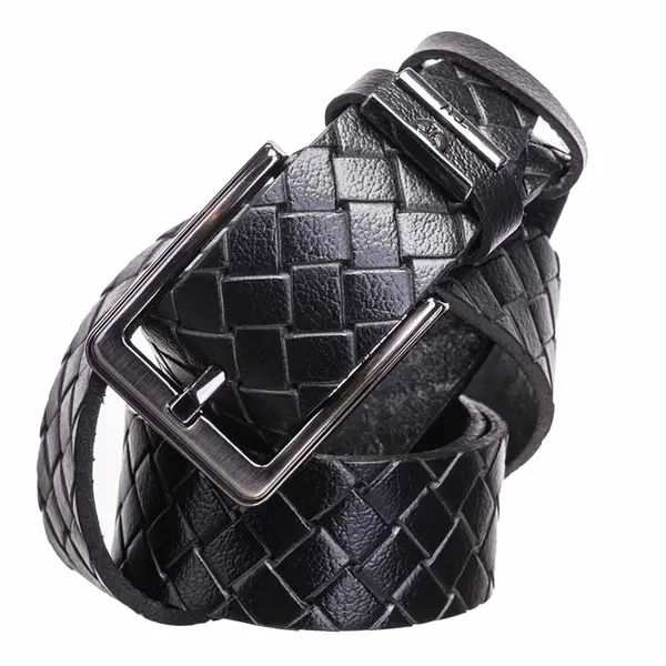 Curea barbati din piele naturala neagra Braid Night - 130 cm