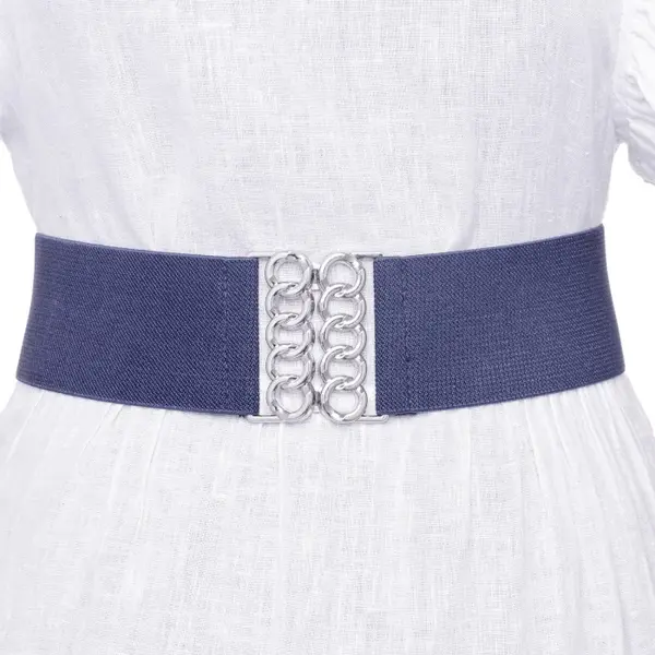 Curea bleumarin de 6 cm, din material elastic cu catarama argintie in forma de opturi