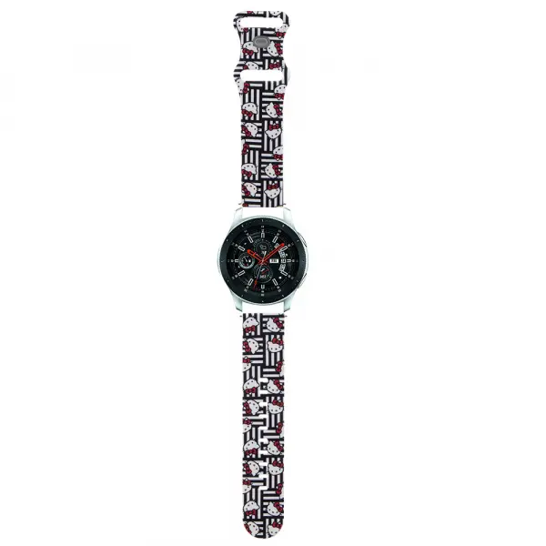 Curea Hello Kitty Silicone Kitty Heads & Stripes pentru Samsung Galaxy Watch / Huawei Watch Series, Neagra