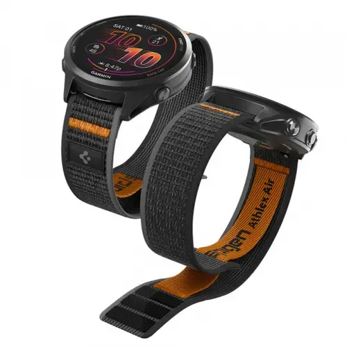 Curea Spigen Athlex Air 2 AMP11425 pentru Garmin Watch Venu / Forerunner Series, 22mm, Negru/Portocaliu