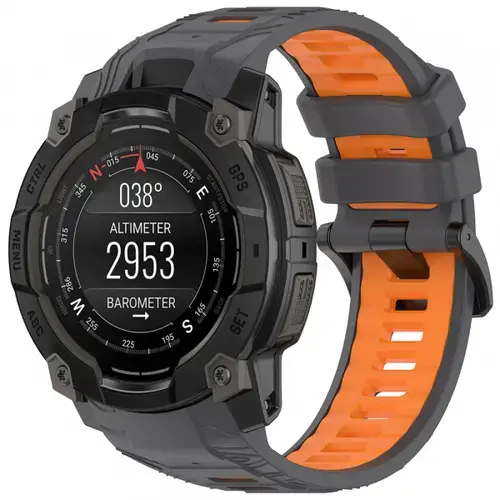 Curea Techsuit W077 pentru Garmin Instinct 3 50mm Solar / Instinct 3 50mm, Gri/Portocaliu