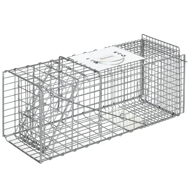Cusca capcana pentru animale mici Outsunny, 66x24x30,5cm pentru iepuri, veverite, nurci, argintie | Aosom Romania