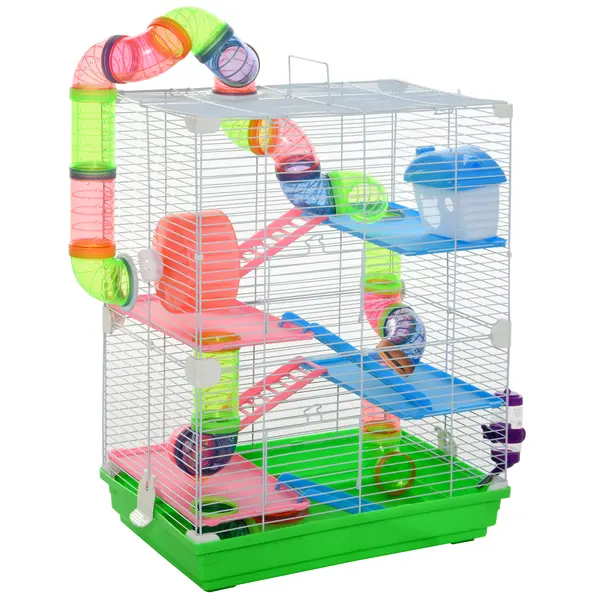 Cusca PawHut cu 5 Niveluri pentru Rozătoare, Dimensiuni 46x30x58 cm, Ideală pentru Hamsteri și Șoareci, Design Spațios și Funcțional | Aosom Romania