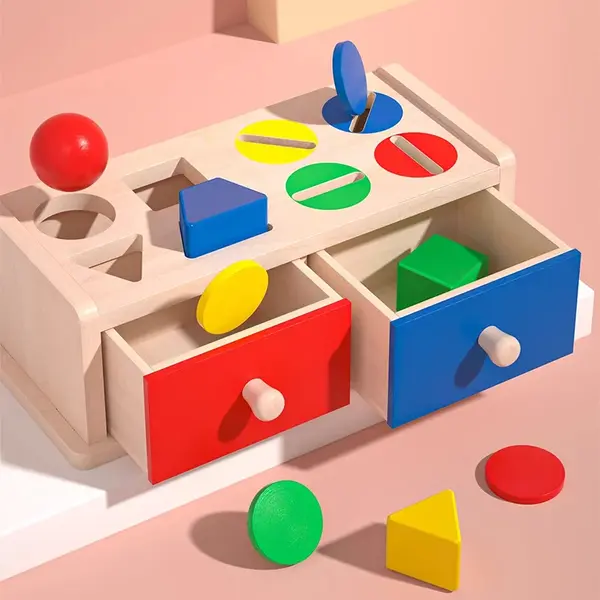 Cutia permanentei cu sertare - Joc Montessori lemn forme si culori