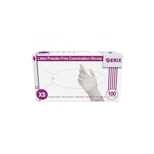 Cutie 100x Manusi Latex, Serix, de Unica Folosinta, Texturate, Nepudrate, Albe, Marimea XS