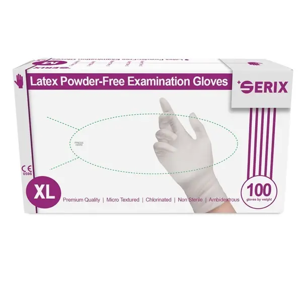 Cutie 100x Manusi Latex, Serix, de Unica Folosinta, Texturate, Nepudrate, Albe, Marimea XL