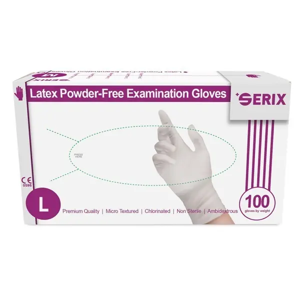 Cutie 100x Manusi Latex, Serix, de Unica Folosinta, Texturate, Nepudrate, Albe, Marimea L