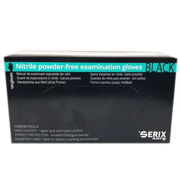 Cutie 100x Manusi Nitril, Serix, Medicale, de Unica Folosinta, Texturate, Nepudrate, Negre, Marimea M