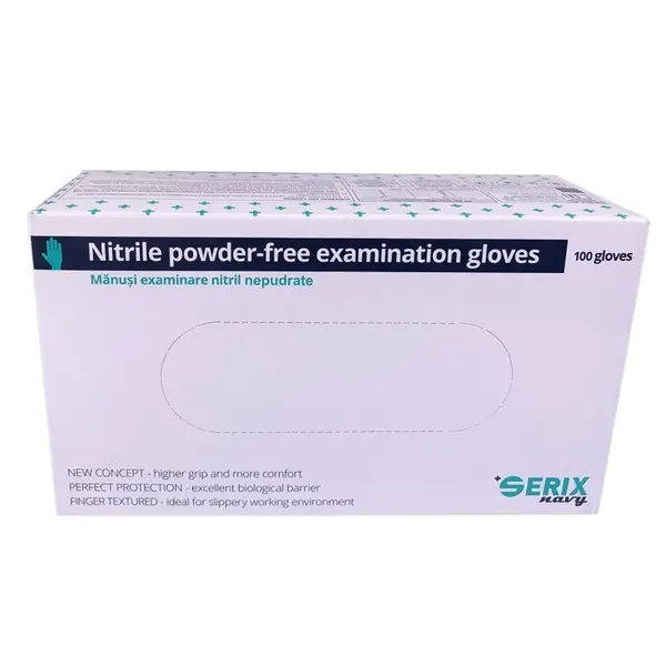 Cutie 100x Manusi Nitril, Serix, Medicale, de Unica Folosinta, Texturate, Nepudrate, Albastre, Marimea L