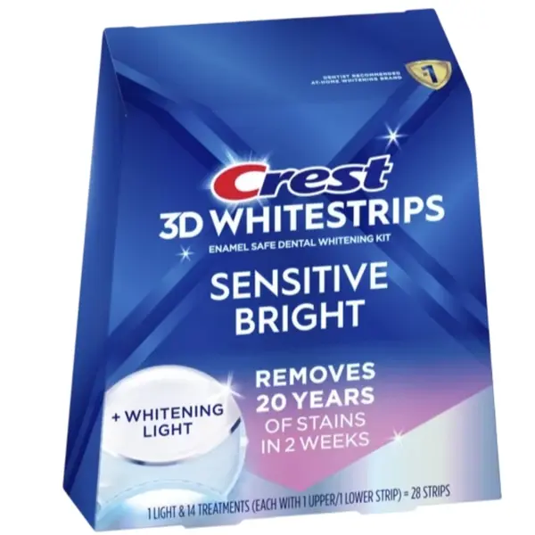 Cutie 14x Plicuri, Benzi Albirea Dintilor, Crest, 3D White, Sensitive Bright, cu lampa UV, 6% Concentratie, 30 min, Tratament 14 zile